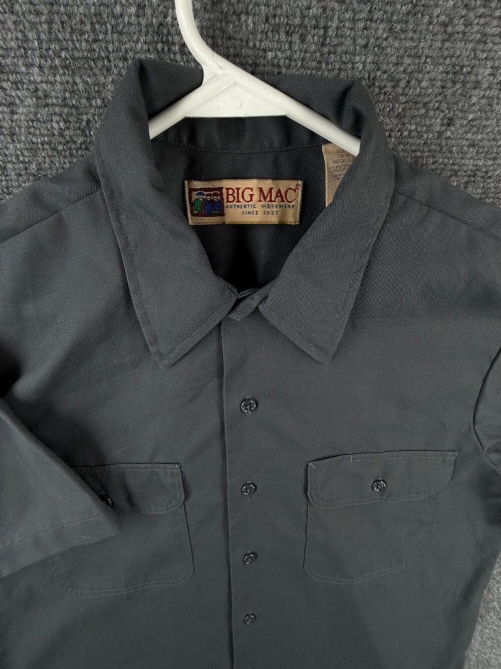 Big Mac Short Sleeve Gray Button Up Shirt Men Medium 15 15.5 Regular Blend